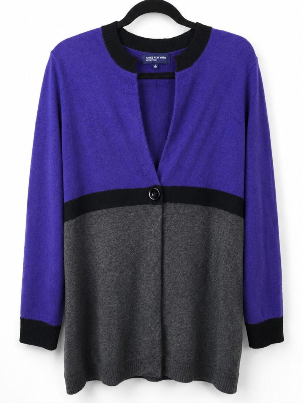 Jones New York Signature Wool Angora Colorblock Cardigan Sweater Large Soft